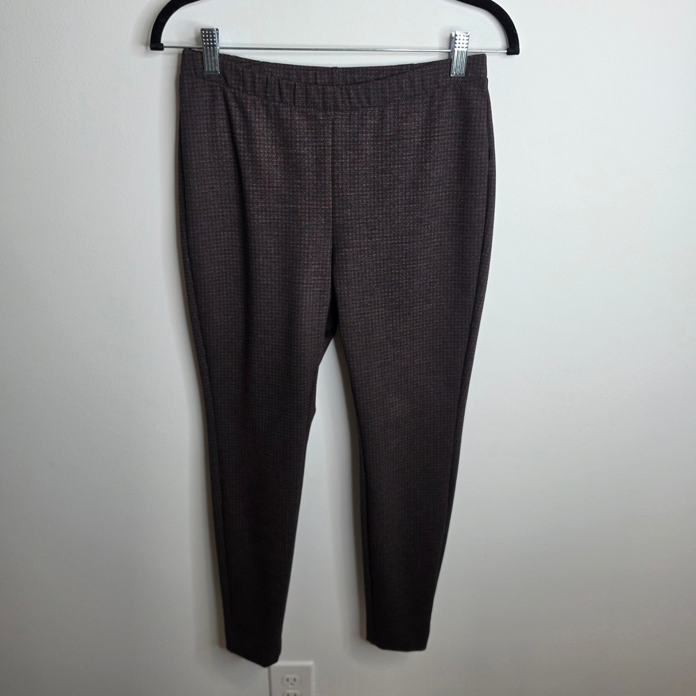 J. Jill Ponte Leggings Womens S Petite Brown Blue Houndstooth Knit Pants